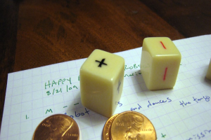 Ein weißes Blatt Papier mit mehreren goldenen Münzen darauf.