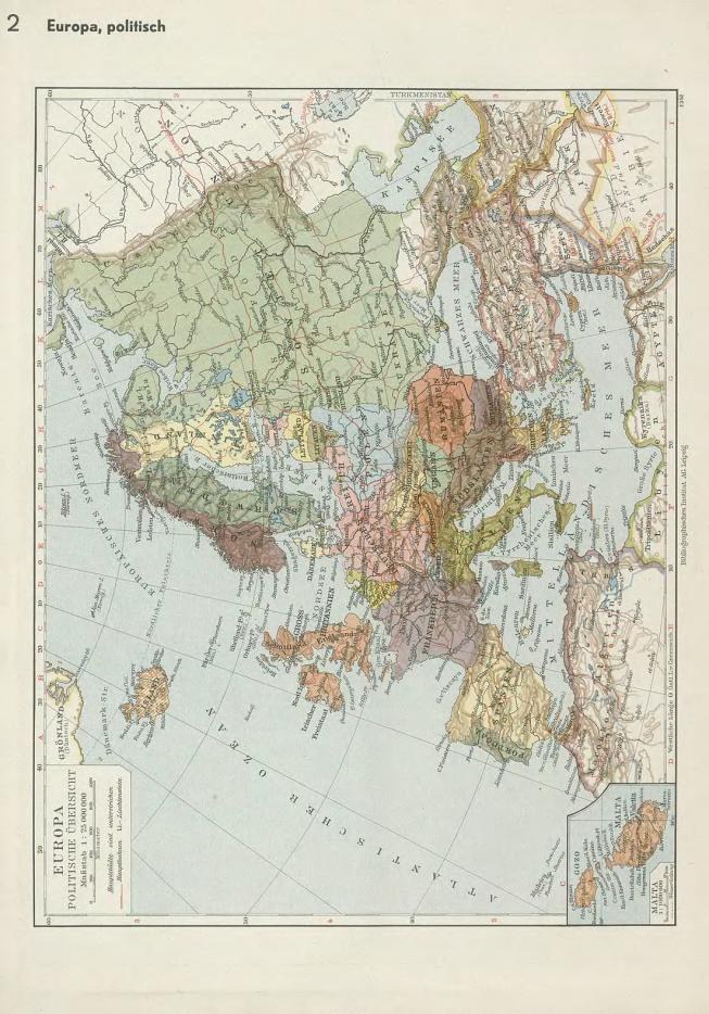 Eine Karte von Europa aus dem 19. Jahrhundert, die die politischen Grenzen der Europäischen Union zeigt, gedruckt auf altem Papier mit Text oben und unten.