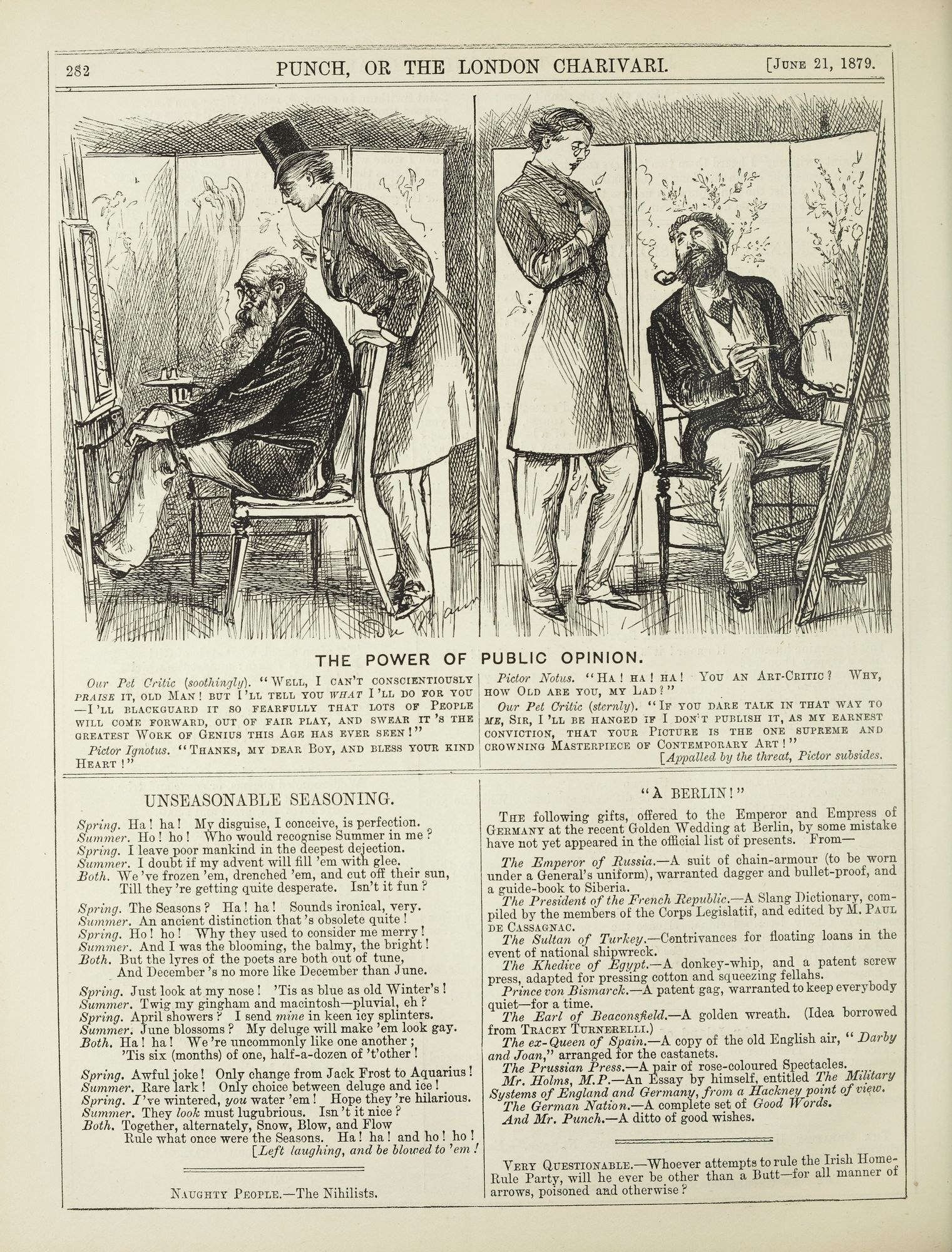 Ein altes Buchcover mit einem Mann in einem Anzug, der in einem Stuhl sitzt und ernst schaut, und einer Frau, die neben ihm steht und nachdenklich aussieht, mit der Überschrift "Die Macht der öffentlichen Meinung" auf der Seite.