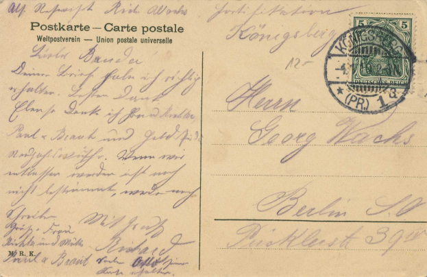 Alte deutsche Postkarte mit einer Briefmarke, die den Text "Weitpostverein - Union Postale Universale" zeigt, in sehr gutem Zustand.