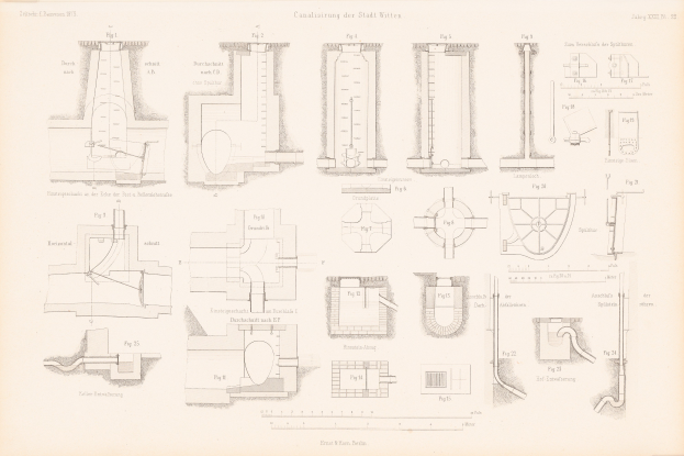 Eine detaillierte technische Zeichnungsseite aus einem Buch, die verschiedene Rohre und Ventile mit begleitendem Text zeigt.