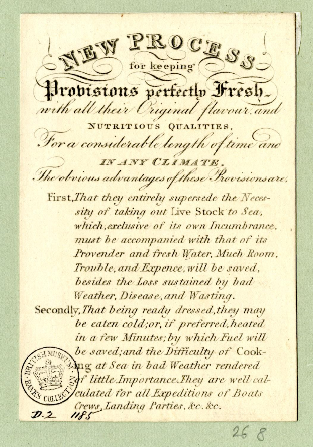 Papier mit gedrucktem Text "Neues Verfahren zur perfekten Frischhaltung von Probiotika" und einem Stempel auf der linken Seite.