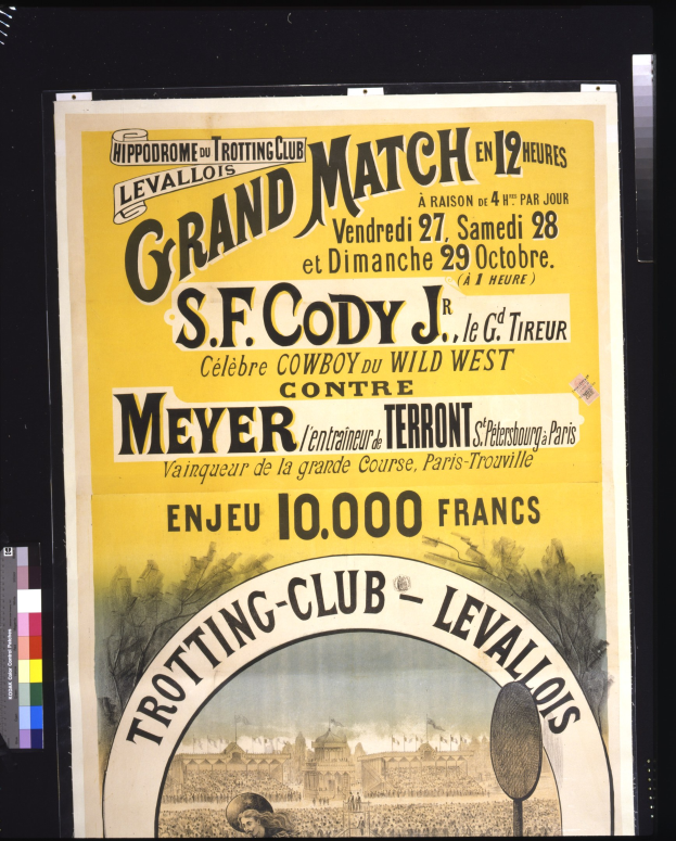 Alter Plakataufkleber für ein großes Match zwischen S.F. Cody und Meyer