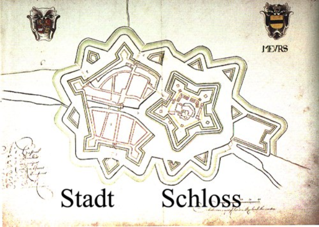 Ein detaillierter Stadtplan von Stadt Schloss Stadt, der Straßen, Gebäude, Sehenswürdigkeiten und Text mit historischem, kulturellen und touristischem Informationsgehalt zeigt.