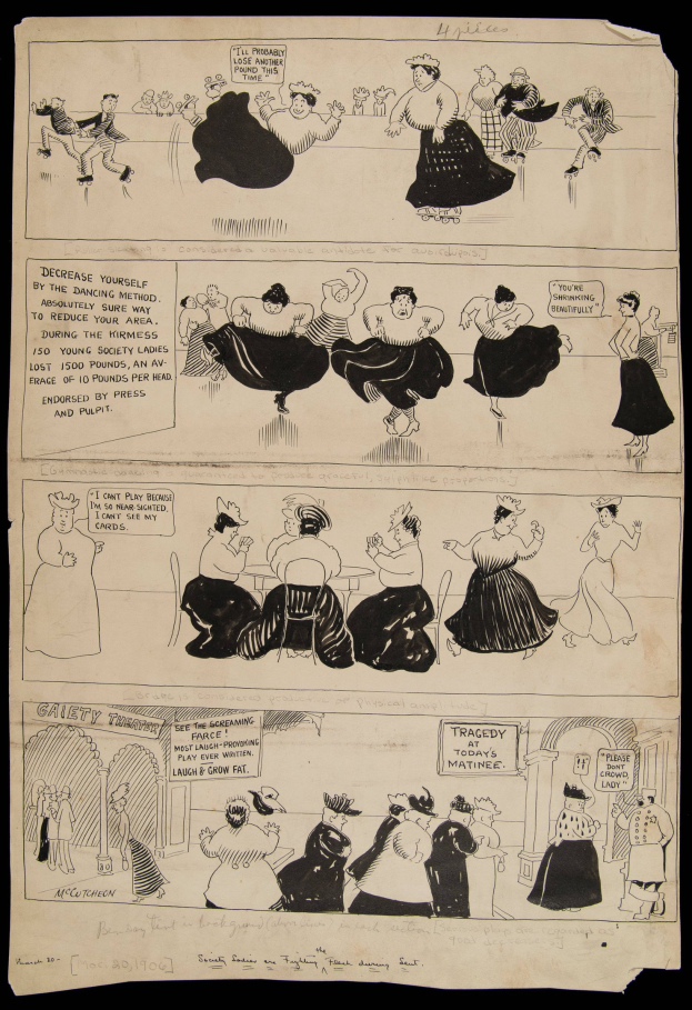 Zeichnung einer Frau in einem schwarzen Kleid und eines Mannes in einem weißen Hemd, die auf einem schwarzen Hintergrund tanzen, mit begleitendem Text.