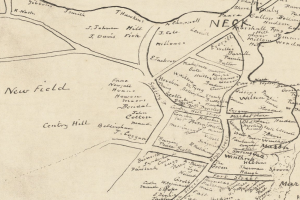 Ein detaillierter alter Stadtplan von Neu Feld, der Straßen, Gebäude und Sehenswürdigkeiten zeigt, mit geschwungener Schrift und einem dünnen schwarzen Rand.